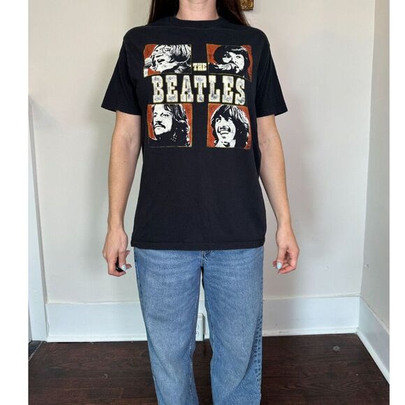 Apple Corps The Beatles Large Short Sleeve Cotton Graphic T-Shirt Black Sz L - Picture 1 of 5